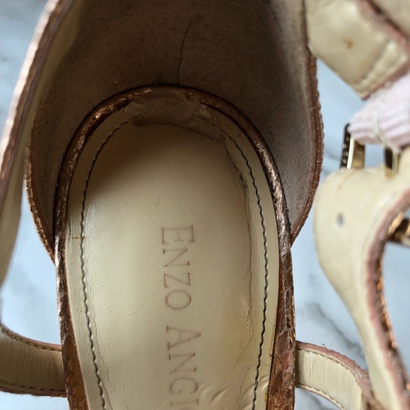 Enzo Angiolini Rose Gold Faux Snake Skin Strappy High Heels - Picture 9 of 15